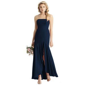 NWT After Six 6816 Strapless Sheer Crepe High-Low Dress Bridesmaid Gown Navy 6